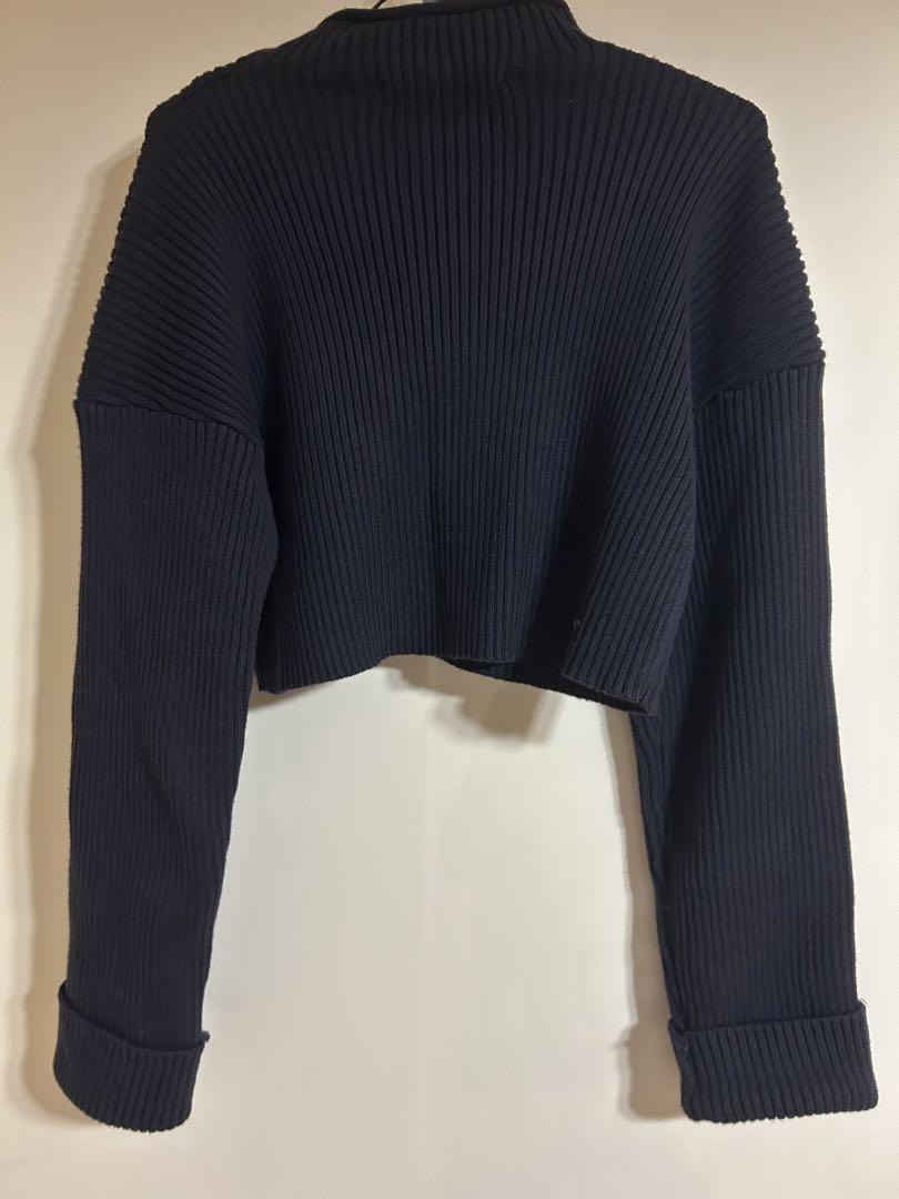 ZARA ザラ クロップドニット ハイネックセーター ネイビー 紺 丈