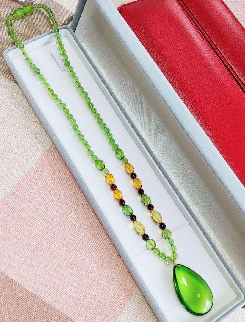 未使用品 グリーンアンバー 緑琥珀 ネックレス