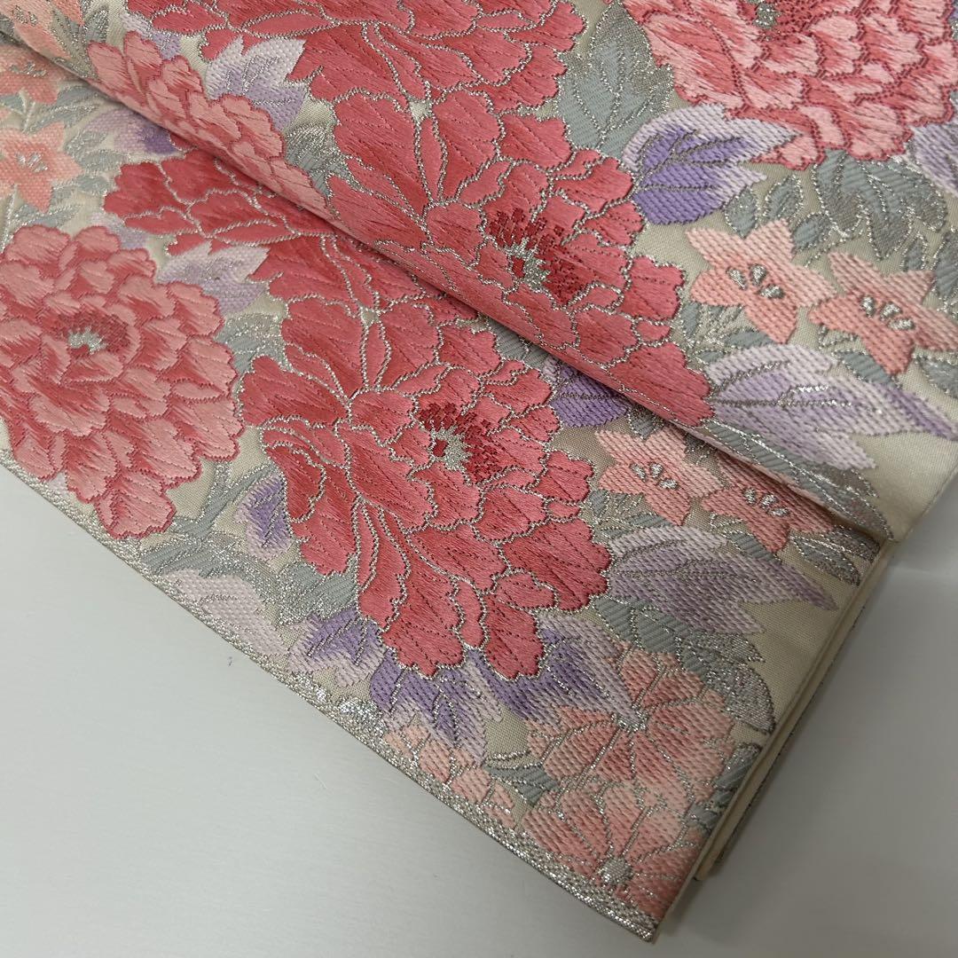 MO-3367 袋帯 色紙に花模様 薄桜色