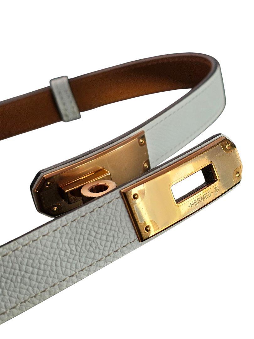 HERMES ケリーベルト　ホワイトレザーベルト ピンクゴールド金具 エルメス ケリーベルト レディース エプソン ホワイト ローズ