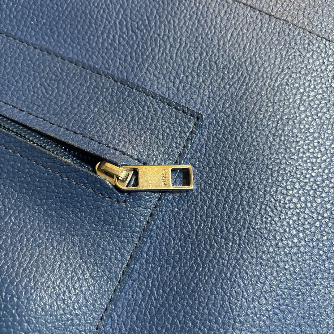 FURLA 青 レザー トートバッグ