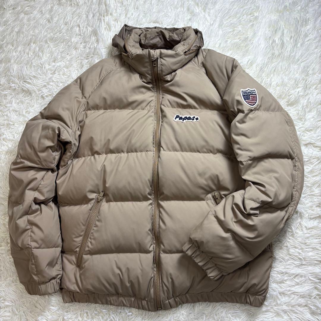Papas + パパスプラス ダウンジャケット ワッペン フード L