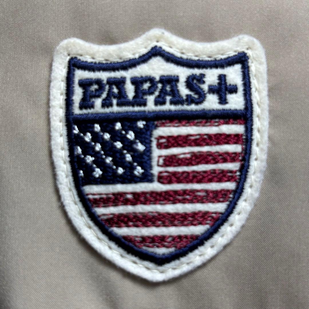 Papas + パパスプラス ダウンジャケット ワッペン フード L
