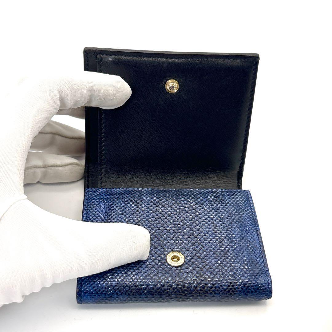 未使用級◆BVLGARI 三つ折り財布 サークルロゴ パイソン サファイアブルー