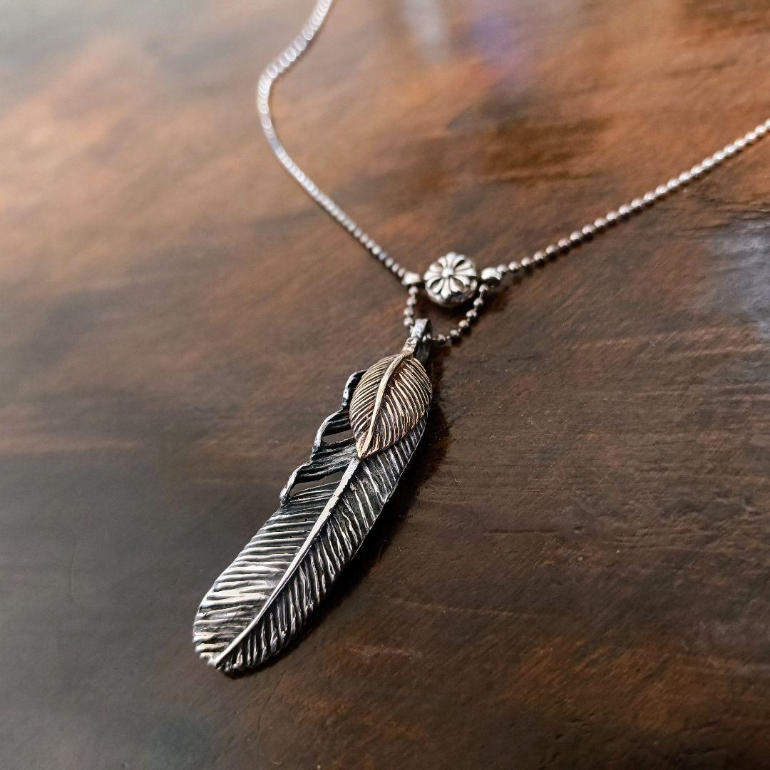 【SALE】 インディアンジュエリー 上金フェザー シルバー925 ネックレス アクセサリー