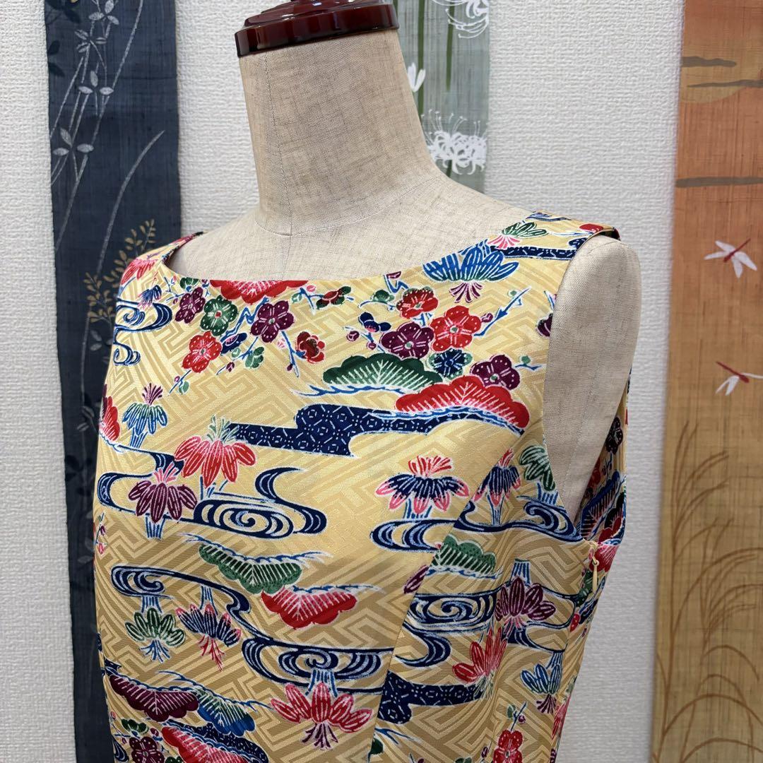 ハンドメイド紅型反物から作ったボートネックプリンセスラインワンピース&パゴダ日傘