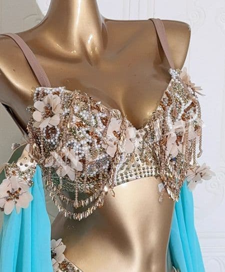 オーダーメイド　ベリーダンス 花 ブラスカートセット ダンス衣装