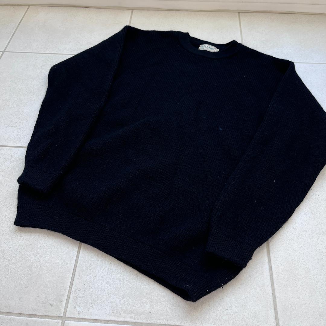 80s ビンテージ LL Bean ローゲージクルーネックニット ブラック XL
