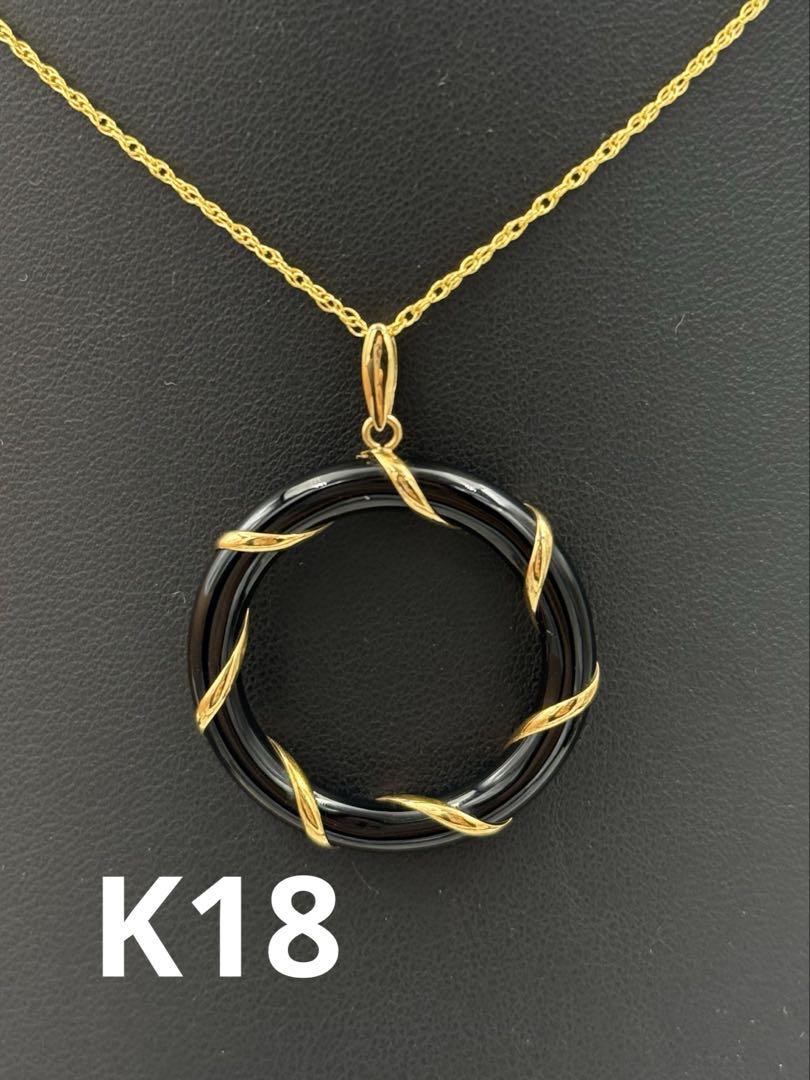 スパイラル K18 ブラックオニキス ペンダント アクセサリー