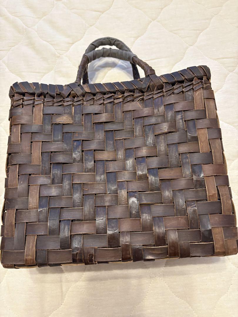 【美品】籠バッグ 定番網代編み 手提げ 内布付き 自然素材 かごバッグ
