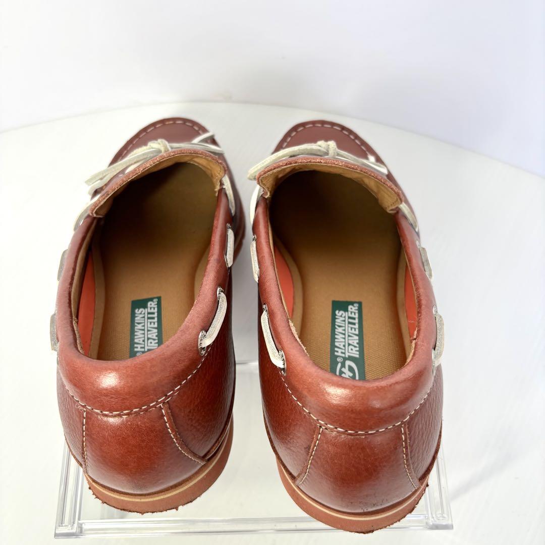 Hawkinsブラウン 茶色レザー デッキシューズ26cm 3Ｅ