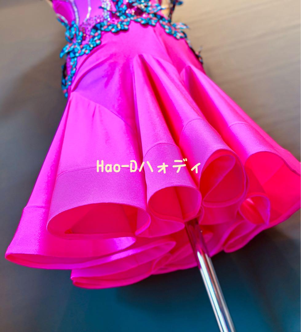 新品★ラテンドレス★リズム★蝶々★社交ダンス★ピンク★競技 Hao-D☆新品☆ラテンドレス☆リズム☆蝶々☆社交ダンス☆ピンク