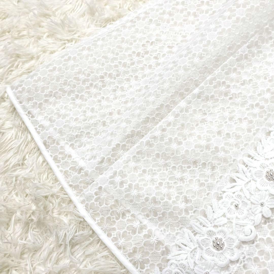 スーパービューティー 透かし花柄刺繍 レース ノーカラー ロングジャケット