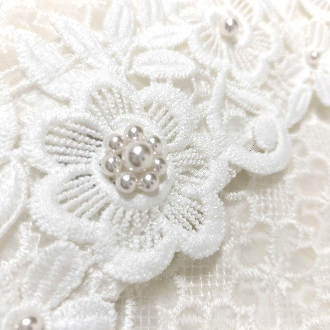 スーパービューティー 透かし花柄刺繍 レース ノーカラー ロングジャケット