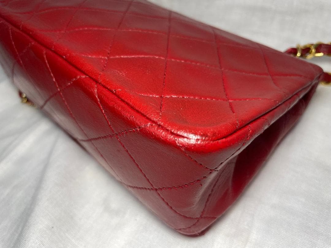 CHANEL　シャネル　マトラッセ　レッド　チェーン　ショルダー　バッグ　197