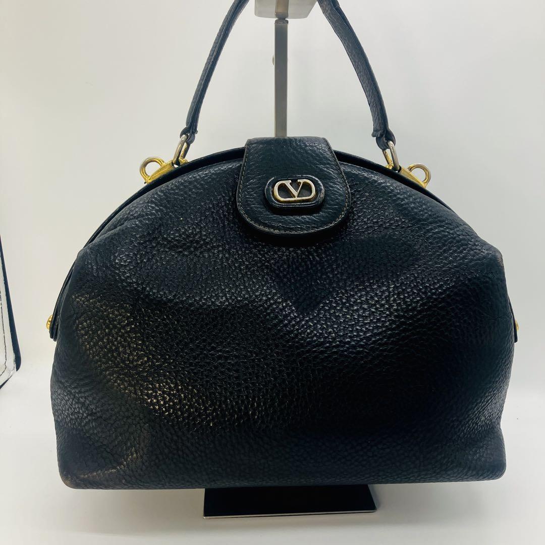 VALENTINO GARAVANI ハンドバッグ ブラック ゴールド レザー オールドヴァレンティノ(バレンチノ) Vロゴ ケリー型 レザー