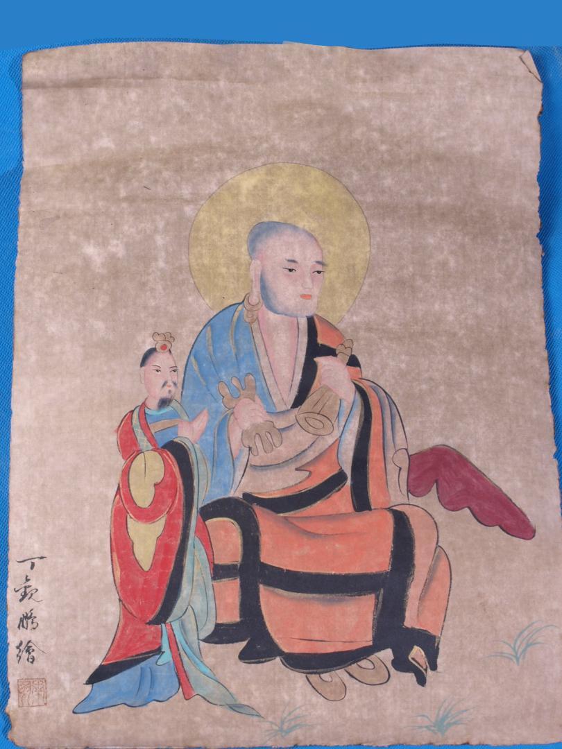 金陵博物院　中国　清時代　肉筆水彩絵　唐物骨董品 AK1867A12-3 古民家整理品 中国清時代掛け軸 肉筆水彩絵 骨董品 唐物 R1700