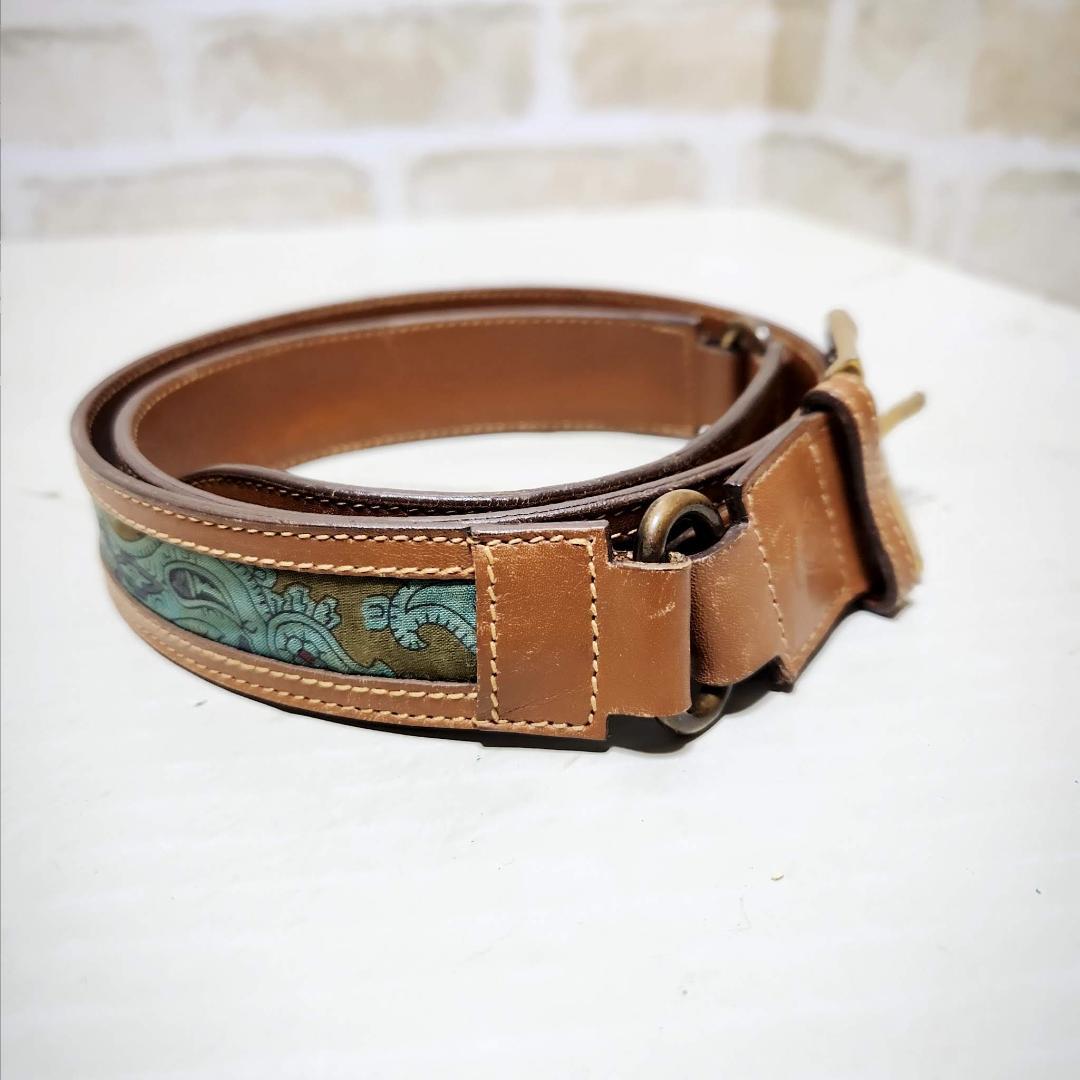 ★OLD GUCCI【グッチ】レザー切り替え ペーズリー柄 ベルト 希少レア