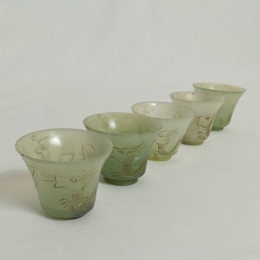 限定SALE格安 中国古玩 翡翠 煎茶碗 5客揃 czp0g-m78114608675 玉石 ヒスイ 在庫最新作
