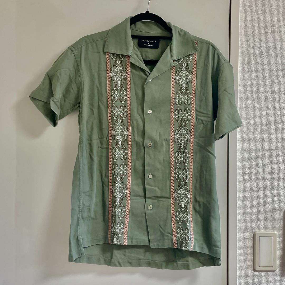 UNITED TOKYO 刺繍デザイン オープンカラーシャツ 半袖 S 日本製