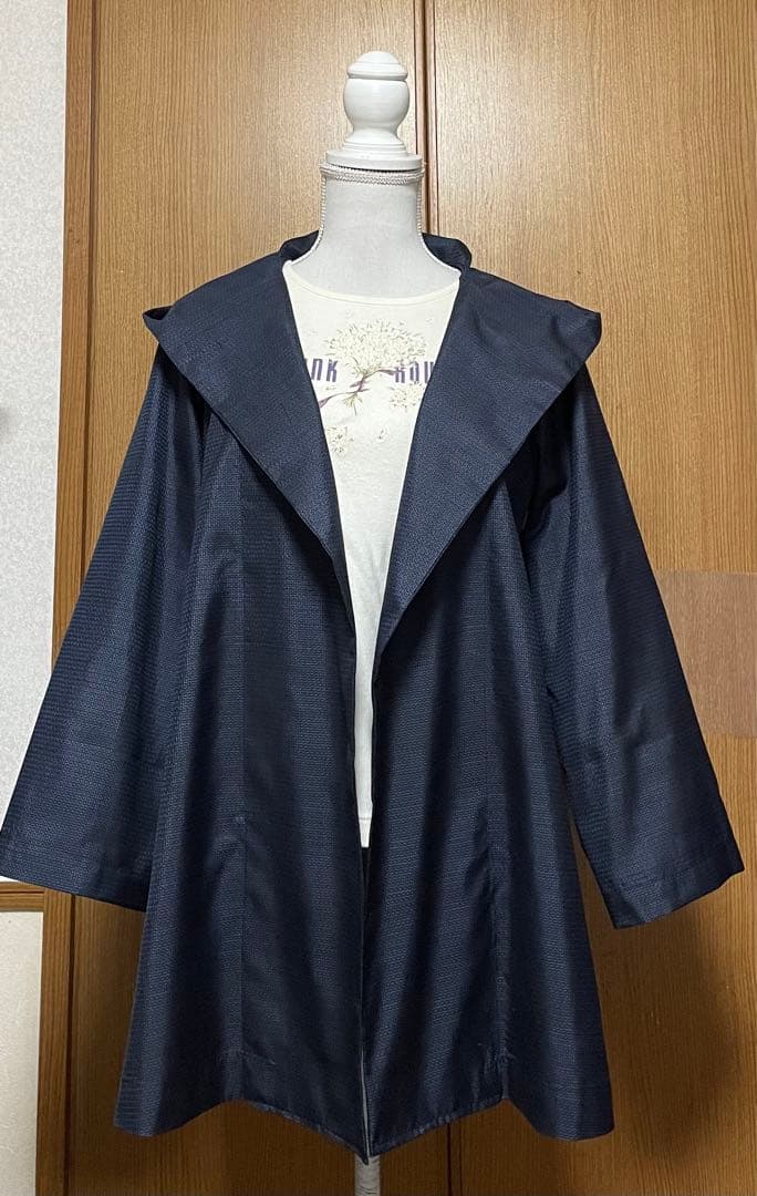 想像を超えての 着物リメイク シンプル 藍色系 大島のフード付き