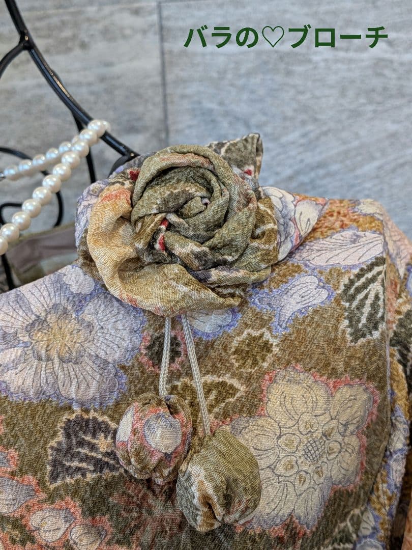 A233着物リメイク辻が花柄ワンピース★リボン・ブローチ A233着物リメイク辻が花柄ワンピース★リボン・ブローチ