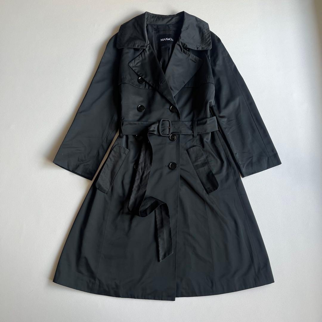 マックスマーラ トレンチコート ダブル ベルト Max Co ロング ブラックL Max Mara