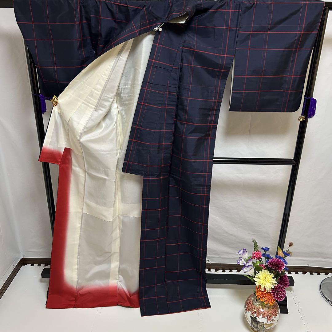 SK-023 大島紬 藍泥染 広衿 袷 一元式 華 亀甲 トールサイズ SK-023 大島紬 藍泥染 広衿 袷 一元式 華 亀甲 トールサイズ