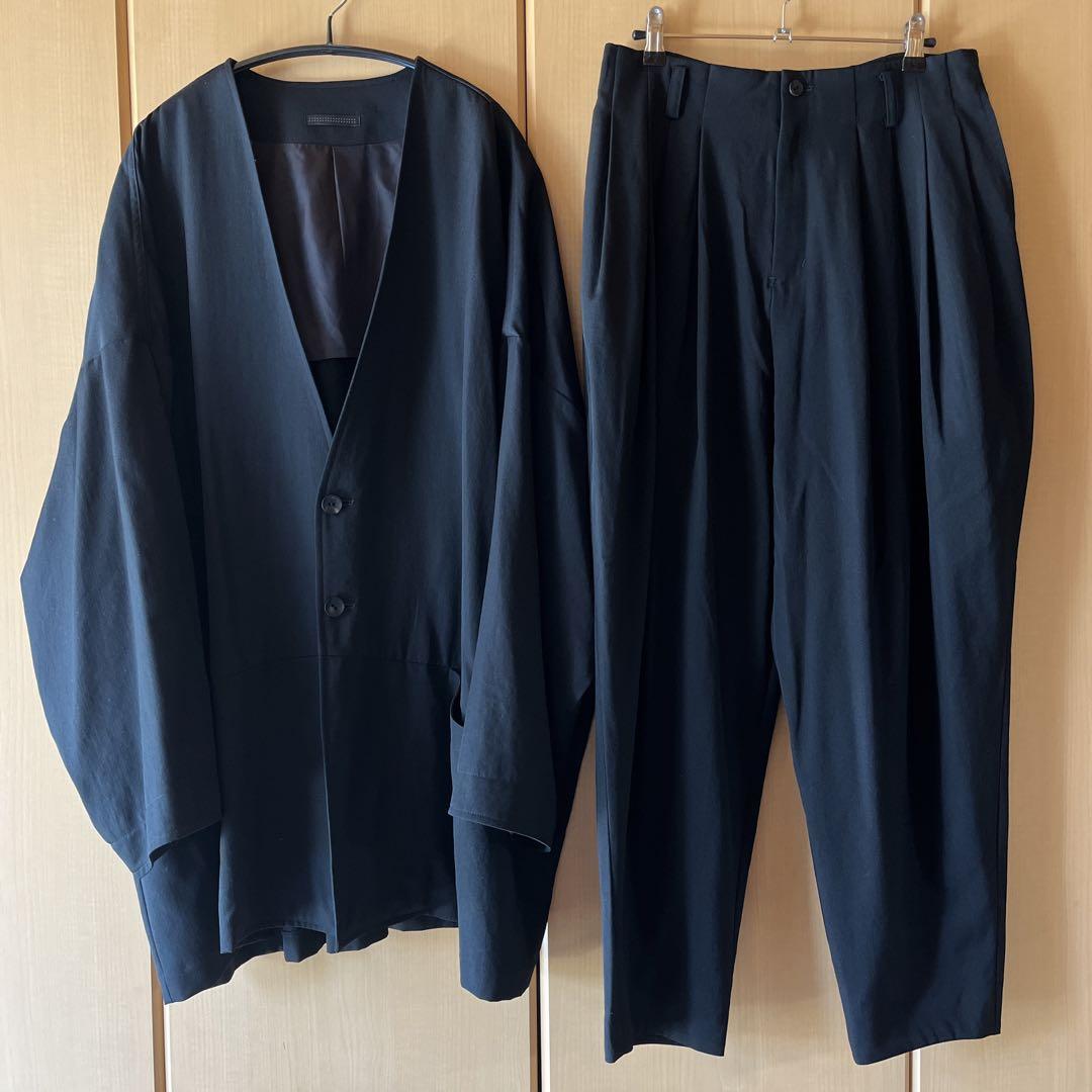 BISHOOL ジャケット ワイドパンツ セットアップ 黒 ウールギャバジン