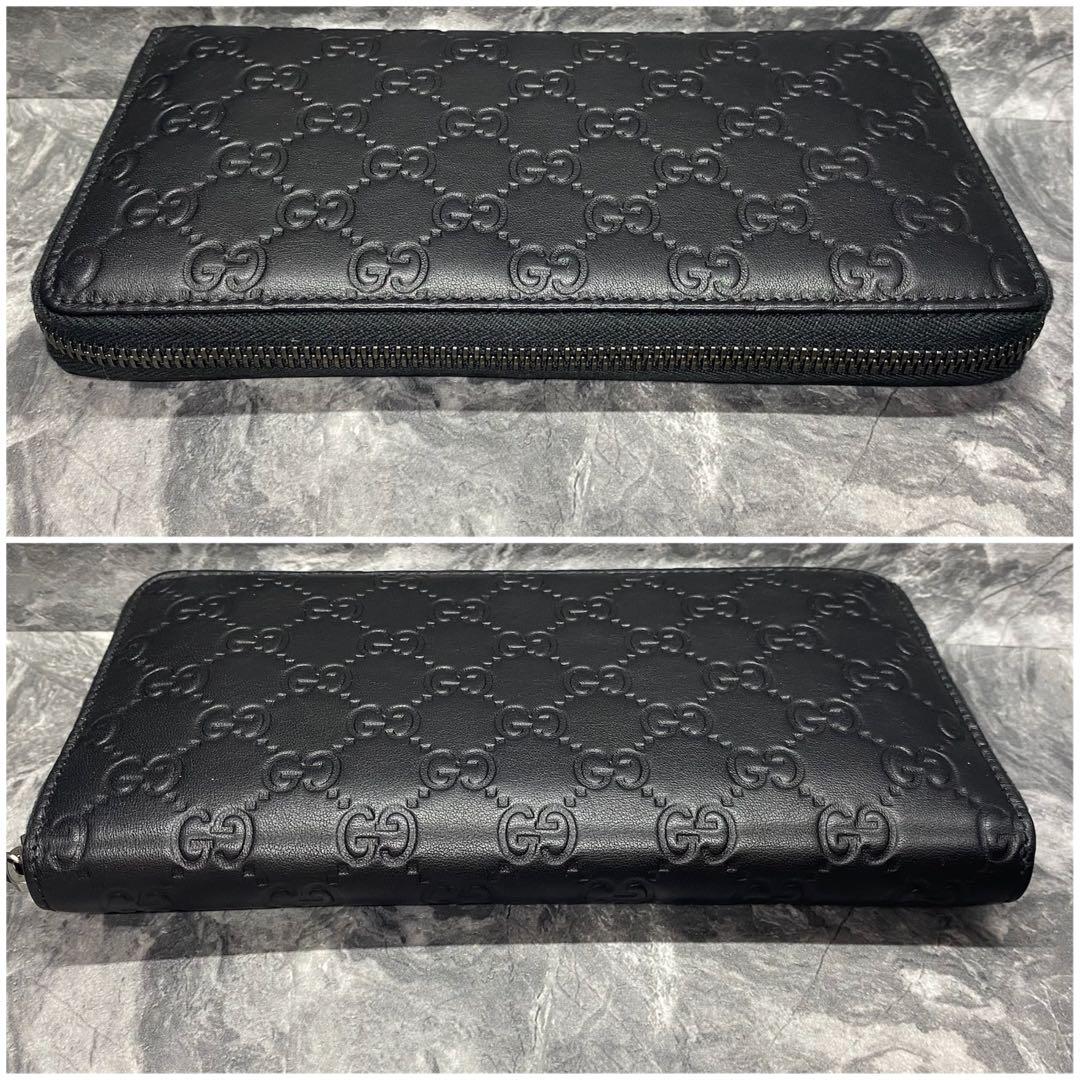 未使用級✨️グッチ　長財布　オーガナイザー　シマ　レザー　GG柄　型押し　黒