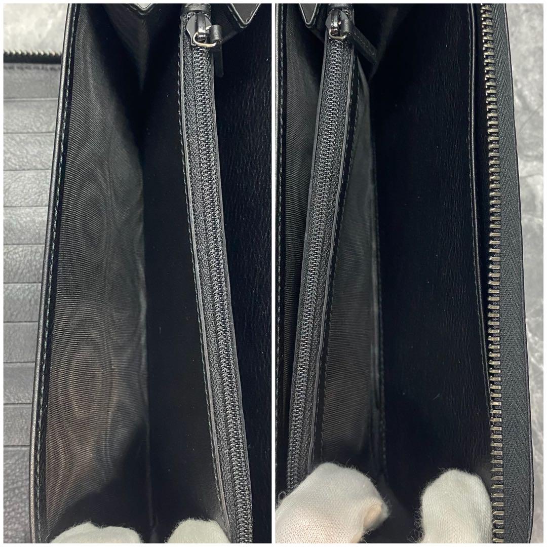 未使用級✨️グッチ　長財布　オーガナイザー　シマ　レザー　GG柄　型押し　黒
