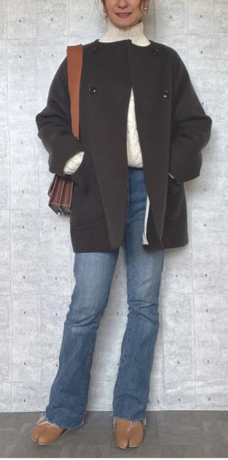 SLOBE IENA ノーカラーダブルコート ショート丈 モスグリーン L