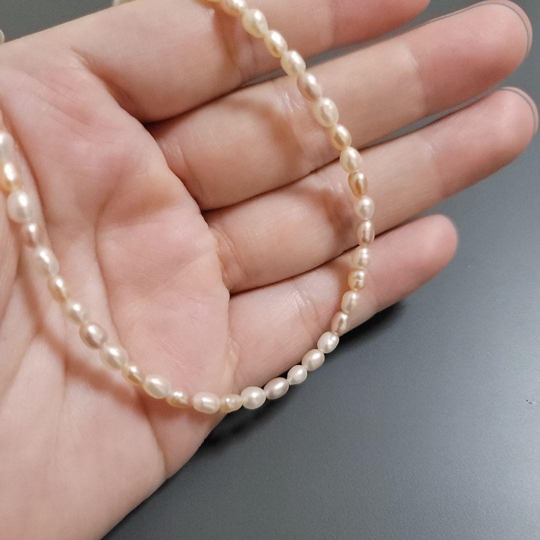 すずのや購入 パールネックレス 本真珠 楕円形 約3〜4mm STEP刻印 金具