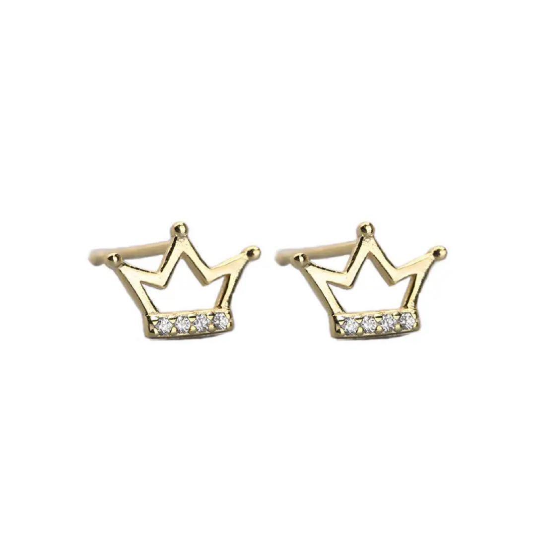 047As【ゴールド】ピアス　クラウン　王冠　大人可愛い　好印象　S925　CZ 047As【ゴールド】ピアス クラウン 王冠 大人可愛い 好印象 S925