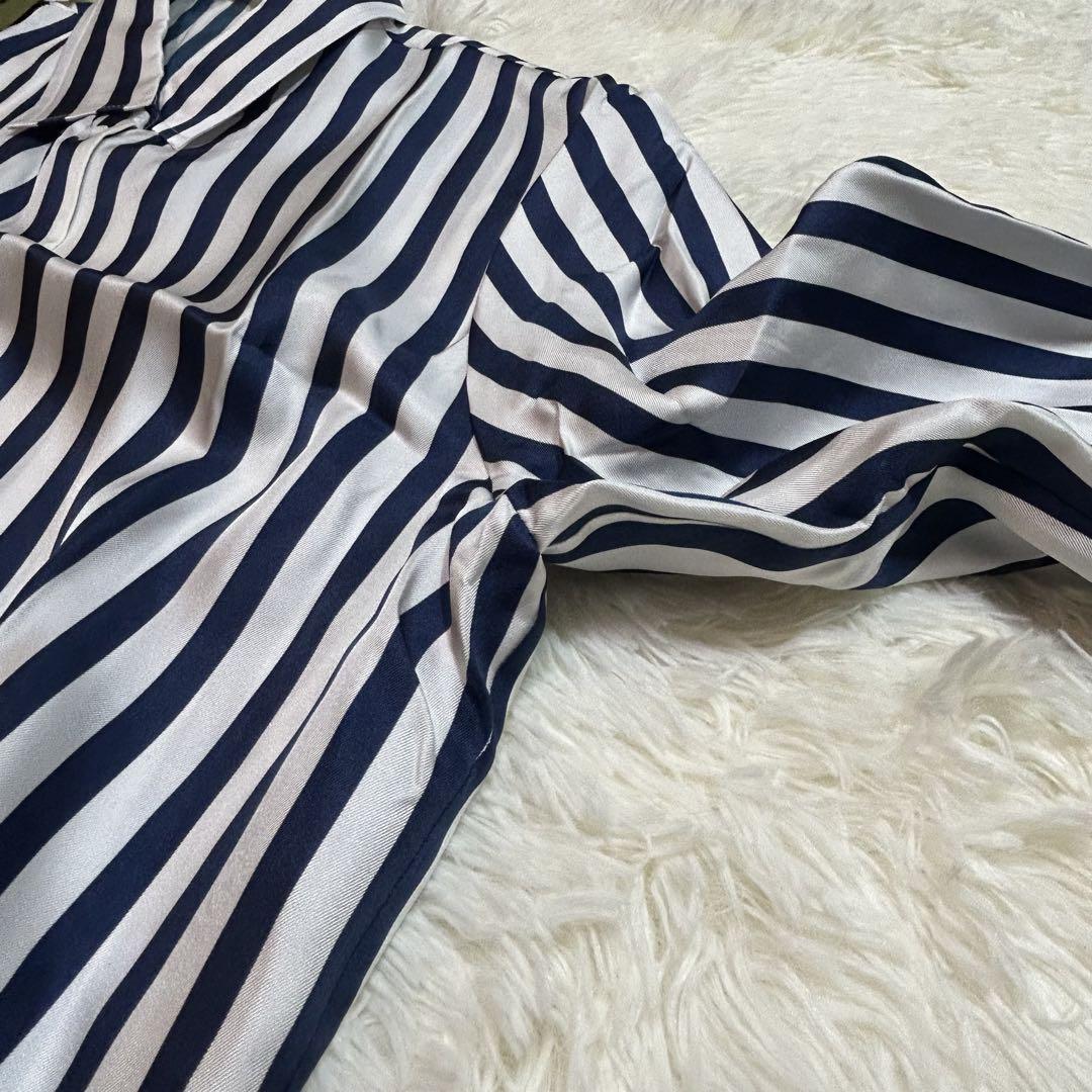 人気ブランド 海外通販 - 国内入手困難 XL シャツ 長袖 ストライプ SILK LILY タグ付き】 白 メルカリ - 青 トップス