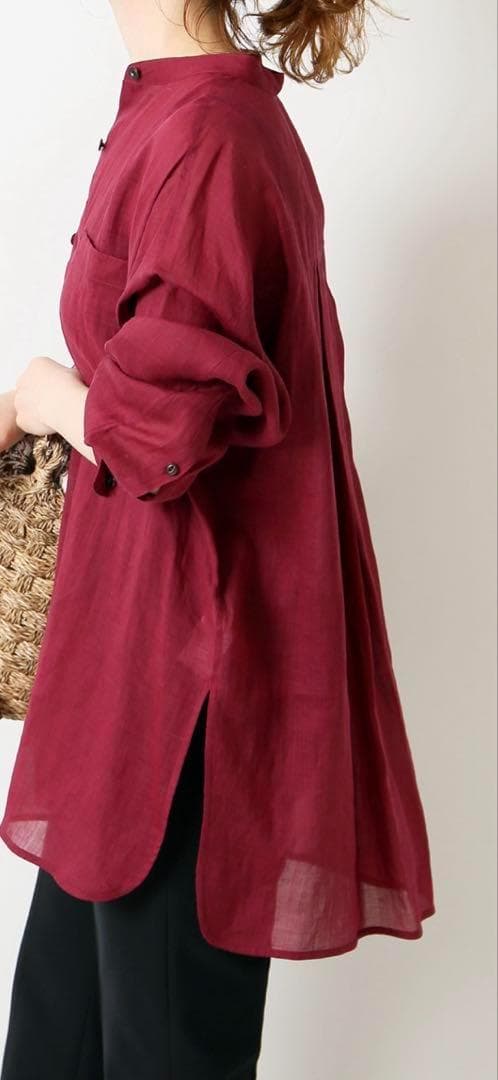 美品*スピックアンドスパン リネン混ん シアーオーバーシャツ ボルドー