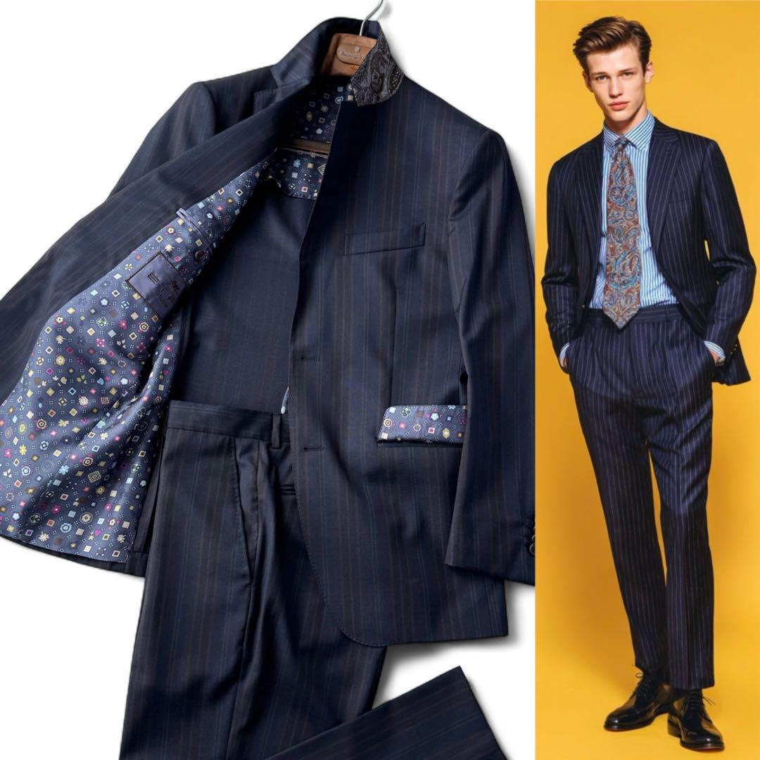 ETRO エトロ ストライプ セットアップ スーツ ネイビー 48 L〜XL位