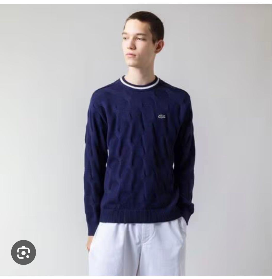 LACOSTE ラコステ 変形ケーブルコットンニットセーター ネイビーM LACOSTE