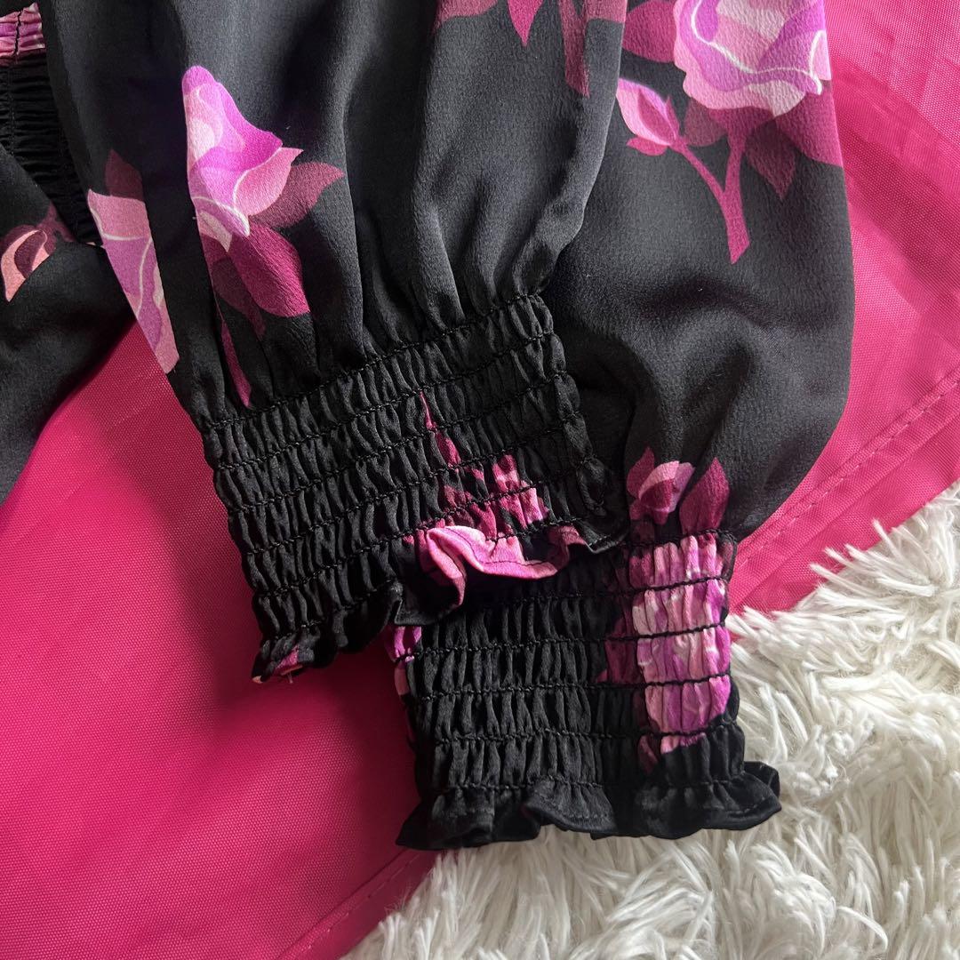 【未使用タグ付き】kate spade ローズ柄フレアワンピース ブラック 4 画像5