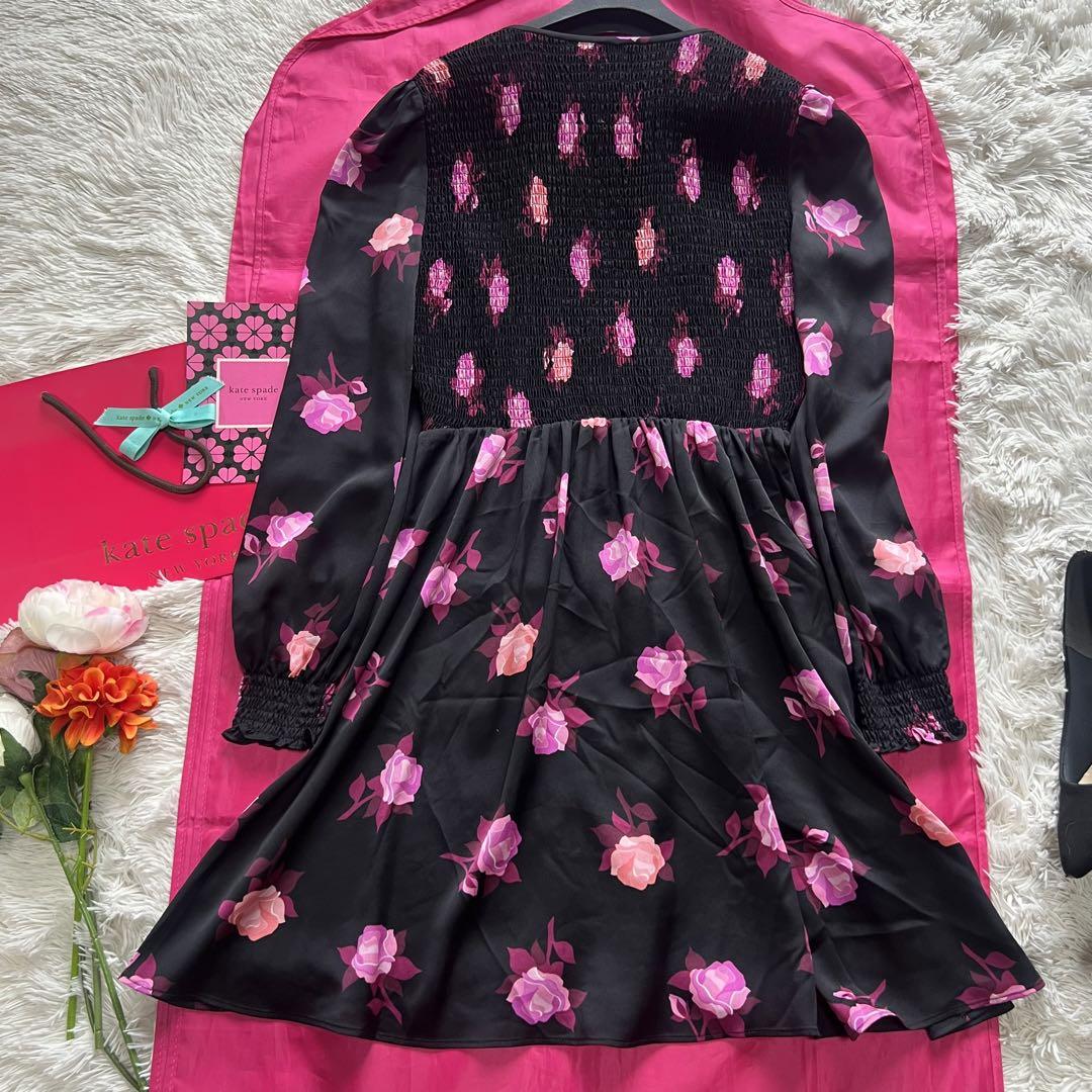 【未使用タグ付き】kate spade ローズ柄フレアワンピース ブラック 4 画像6