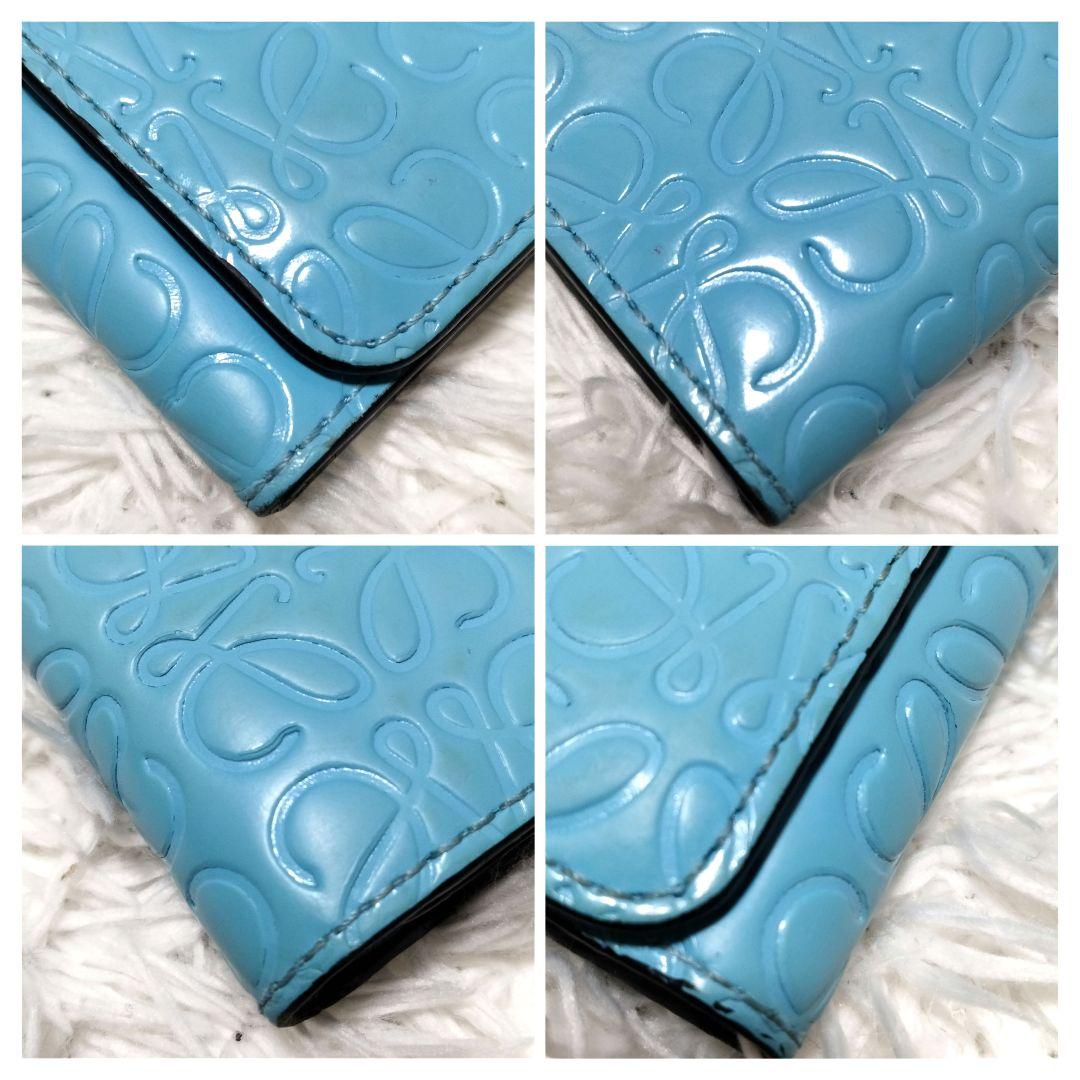 美品　ロエベ　キーケース　6連　リピートアナグラム　ブルー　水色　レザー 美品 ロエベ キーケース 6連 リピートアナグラム ブルー 水色