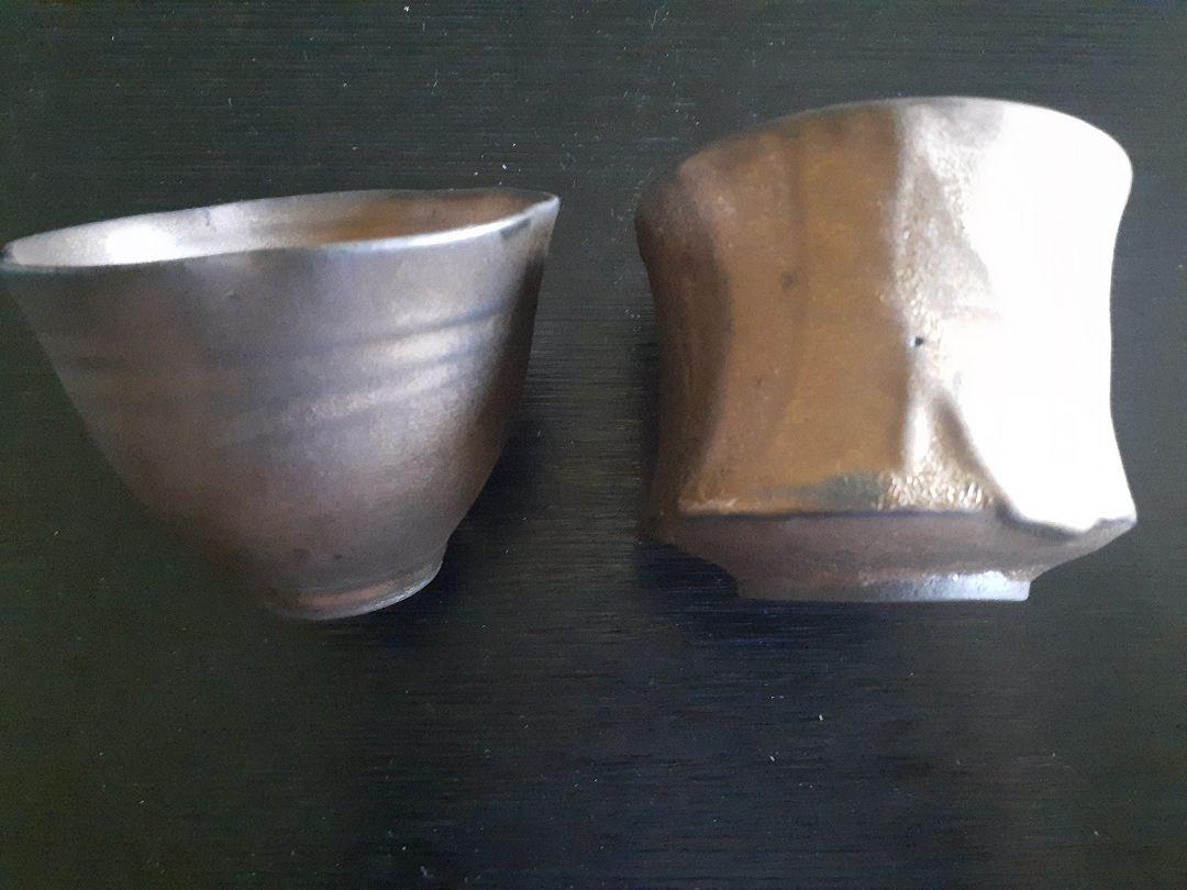 tacera 高橋 泰明 作 ぐい呑 ダークグレー陶器茶碗2個セット