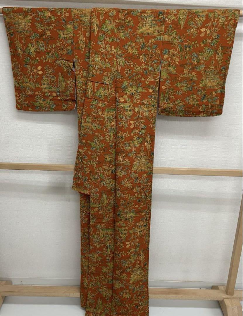 縮緬 着丈165.5 落ち着いた色味可愛いデザイン小紋着物 正絹 MB