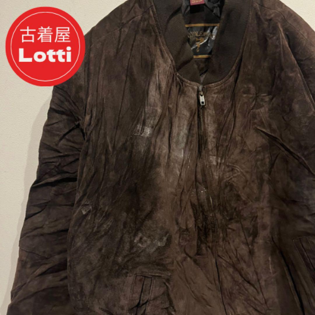 レザージャケット　本革　ヴィンテージ　シワ加工　希少　ブルゾン　古着