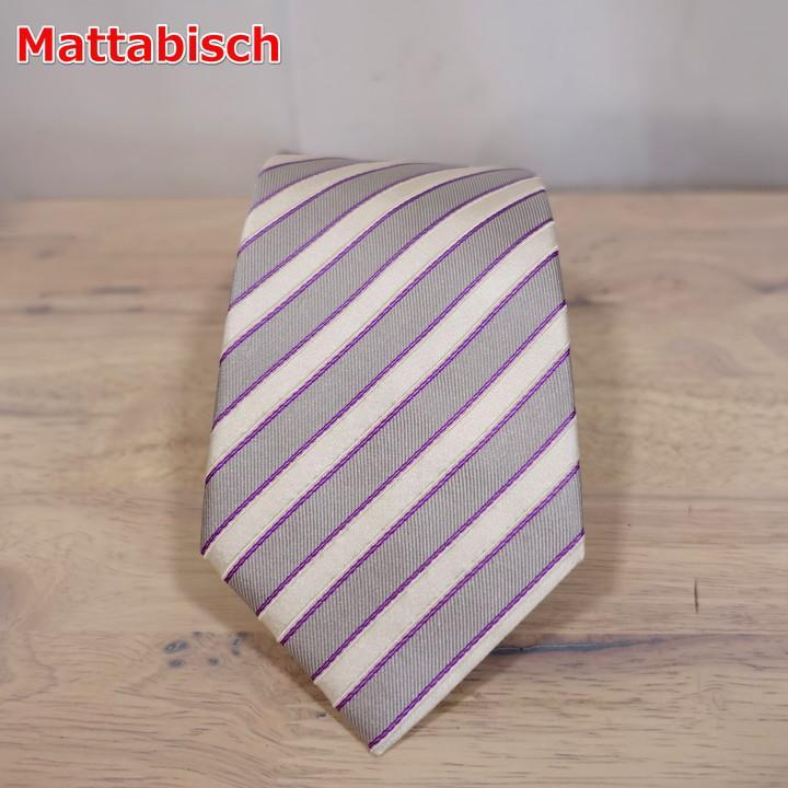 【良品】マタビシ　レジメンタルタイ　白紫灰　Mattabisch