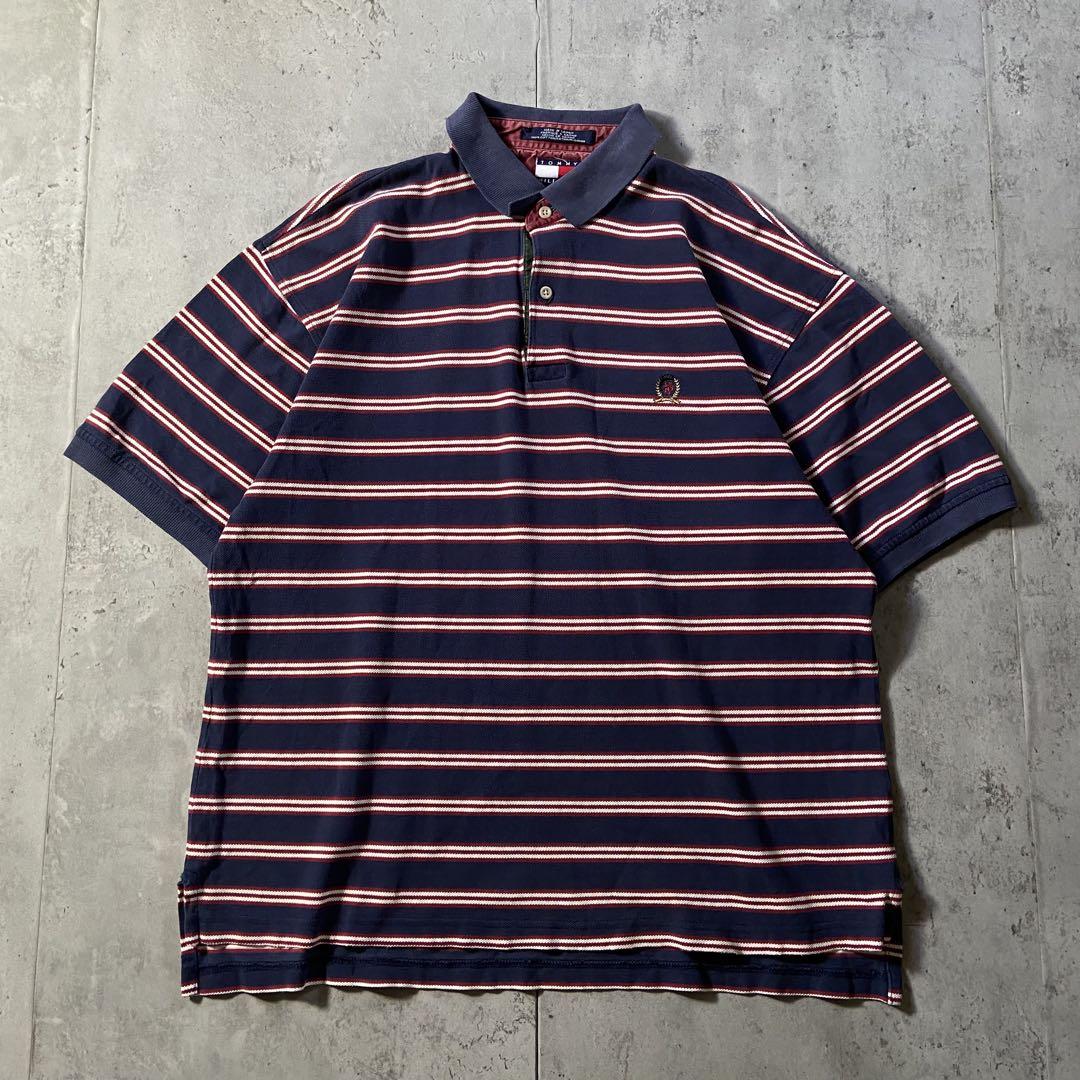 90s 古着 TOMMY HILFIGER ポロシャツ 刺繍 色落ちフェード L