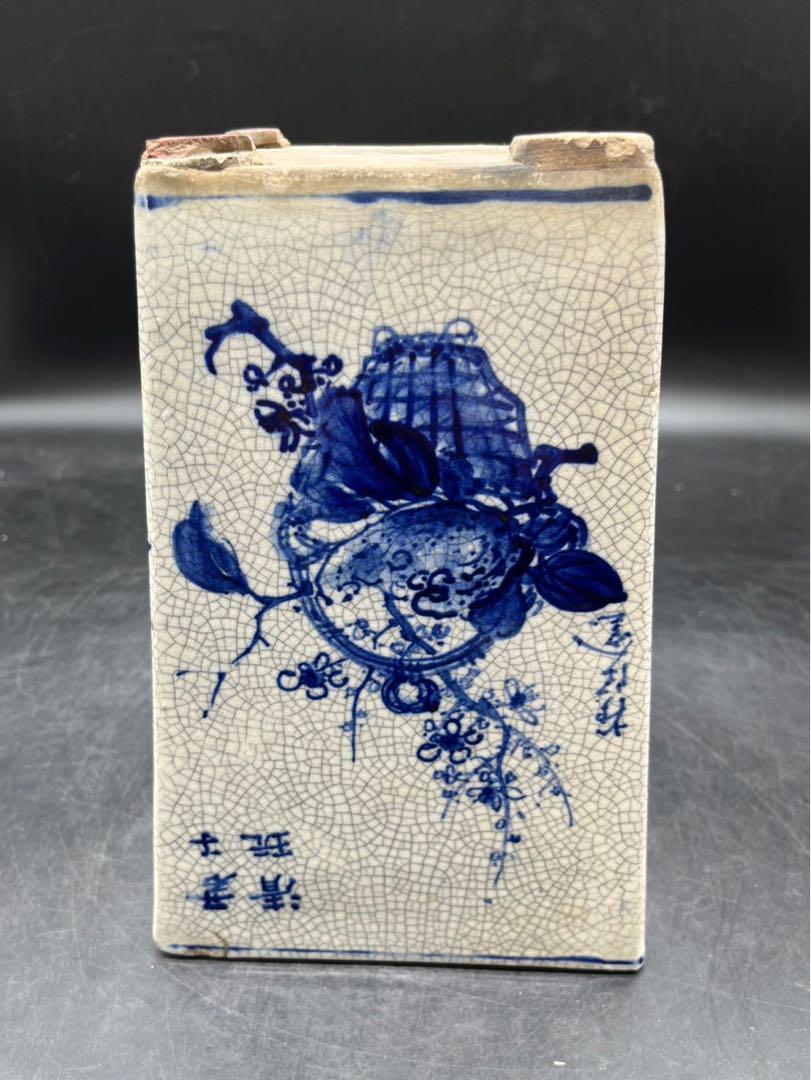 中国　清時代　染付　花瓶　花器　植木鉢　時代物　古美術