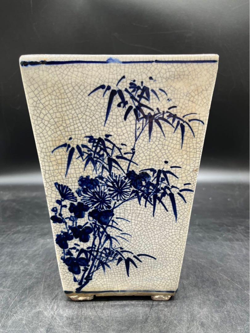 中国　清時代　染付　花瓶　花器　植木鉢　時代物　古美術