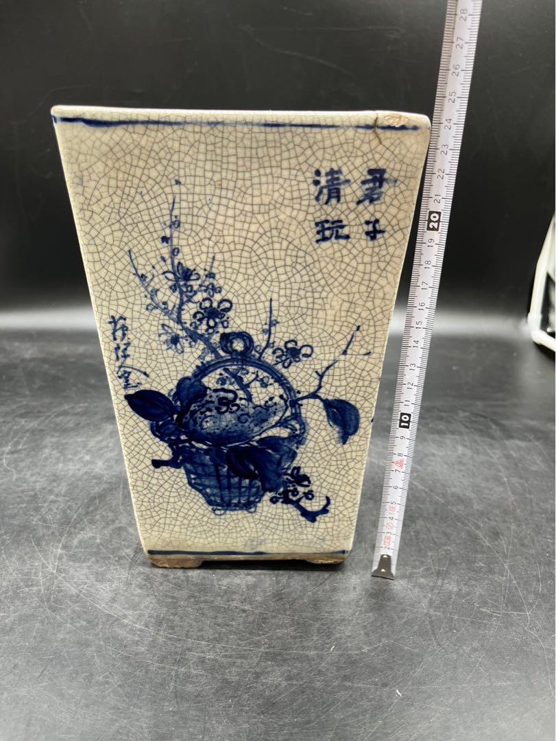 中国　清時代　染付　花瓶　花器　植木鉢　時代物　古美術