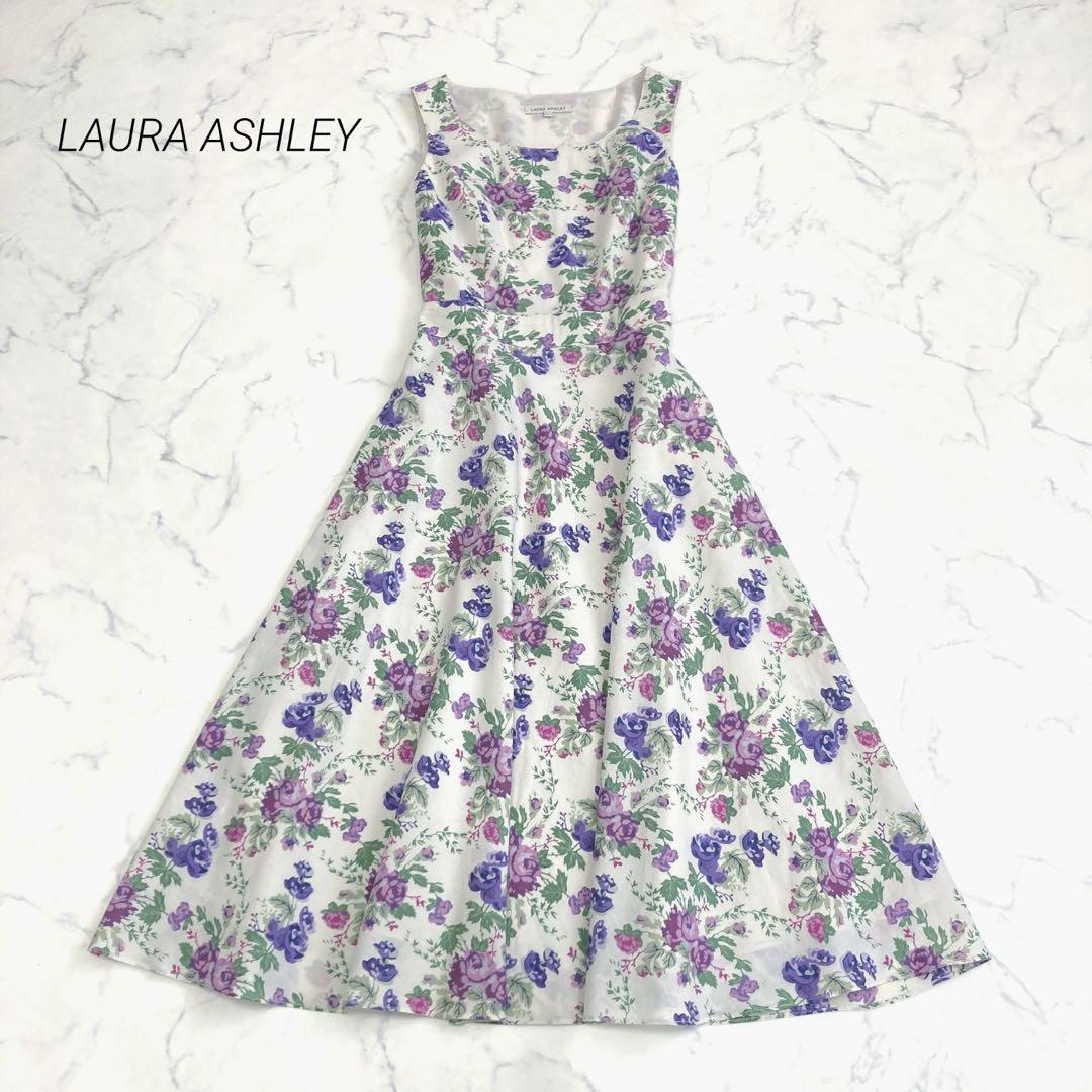 極美品✨ローラアシュレイ ロング　ワンピース　花柄　ノースリーブ　Aライン 極美品 ローラアシュレイ ロングワンピース 花柄 総柄 リボン A
